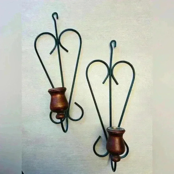 Set of Vintage Cottagecore Heart Candle Wall Sconce - Picture 1 of 3